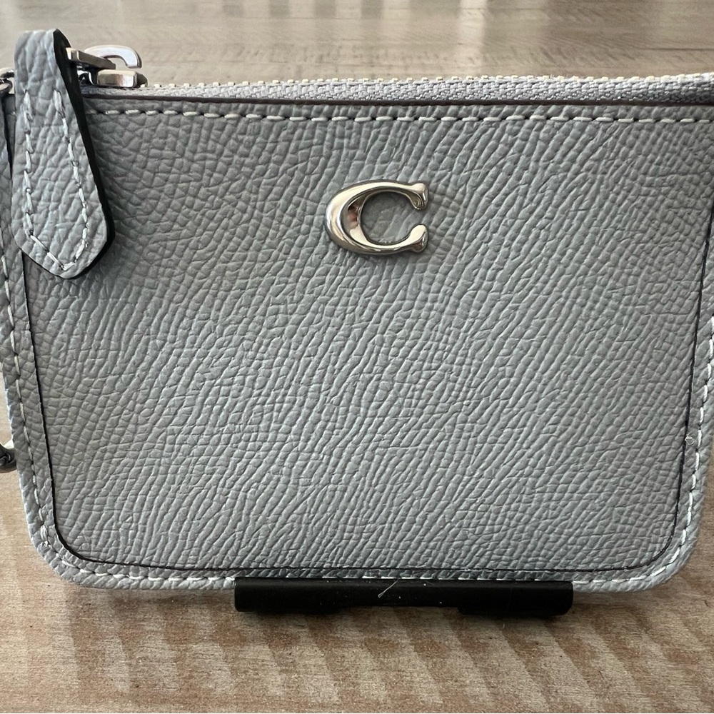 Coach Blue Gray Leather ID Card Case Wristlet w/Keychain